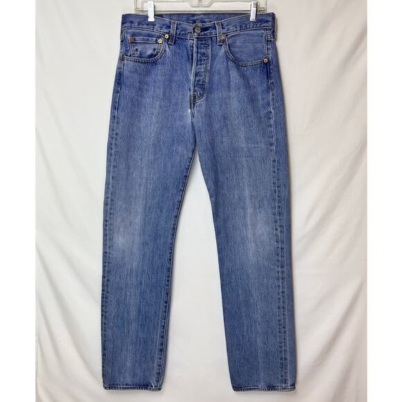 Levi's 501 Men's Size 32 x 34 Blue Button Fly 5 Pocket Denim 80s Preppy Jeans - Picture 1 of 8